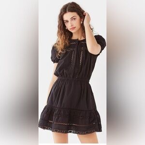 UO Luna Crochet Button-Down Dress Black Size Large Cotton